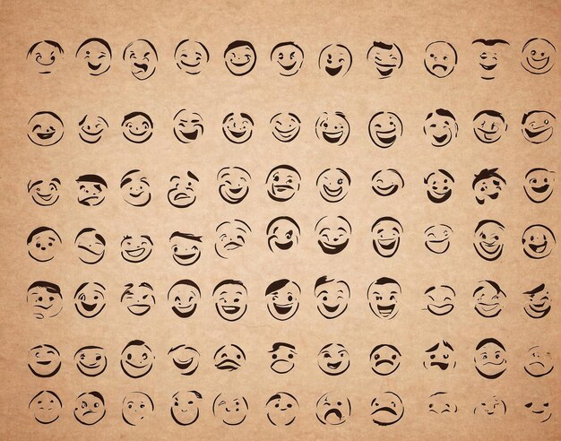 Photo a set of smiley faces on a brown paper