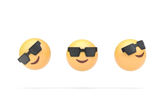 Set smiling face with sunglasses emoji 3d illustration