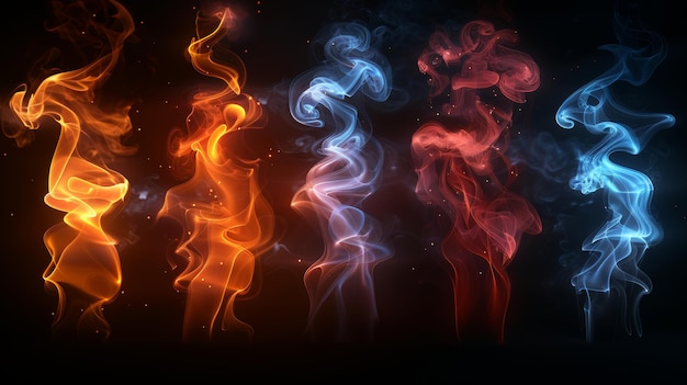 Set of Smoke and Fire Transparent Background Modern Illustration