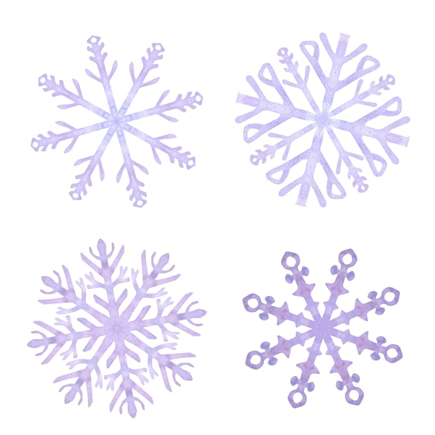 Set sneeuwvlokken blauwe lila vorstkristallen Symbool van winterkoud weer Nieuwjaar en kerst hol