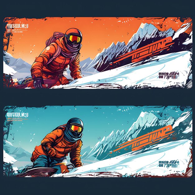 Set of snowboarding banner ads edgy and grungy typography cool and flat 2d art design creative