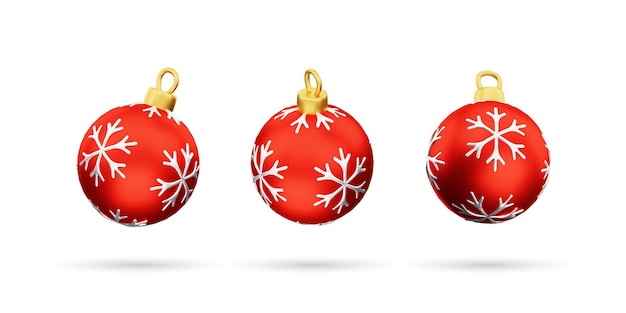 Photo set of snowflake christmas ball decoration 3d icon isolated on white background