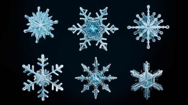 Photo set of snowflakes on a blue background