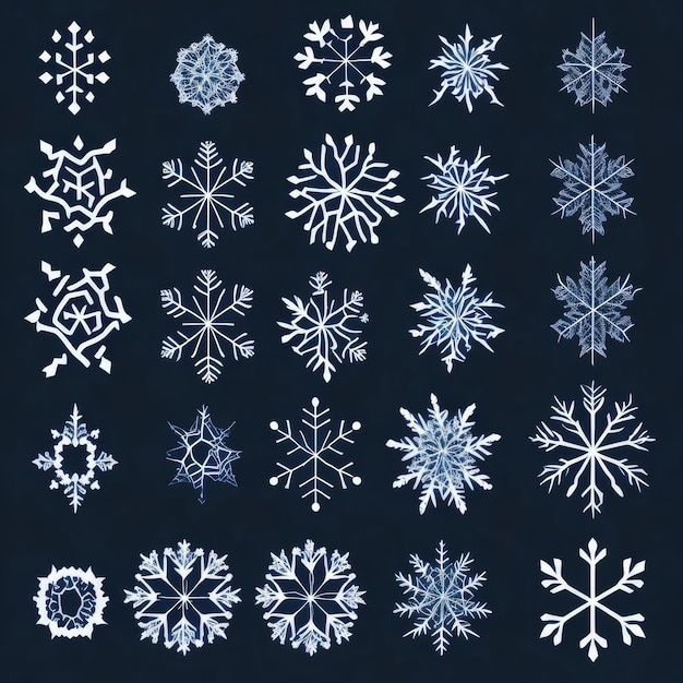 Set of snowflakes on dark blue background vector illustration