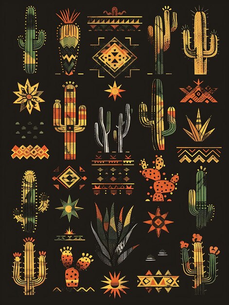 Set of Southwestern Style Trellises Pixel Art With Cacti and Desert Collage Texture Art Design Game