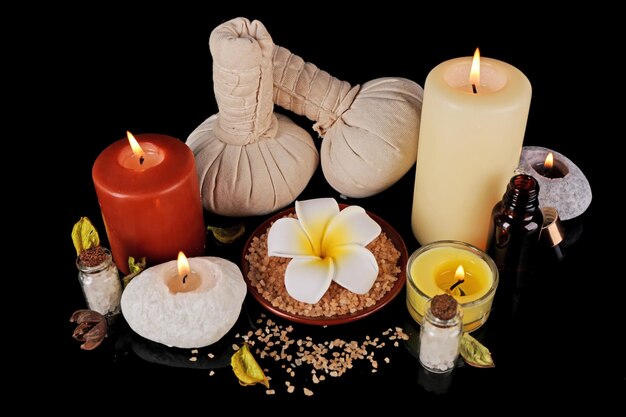 Photo set for spa procedures on black background