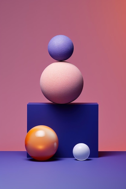 Набор сфер и кубов фиолетового и розового генеративного ИИ