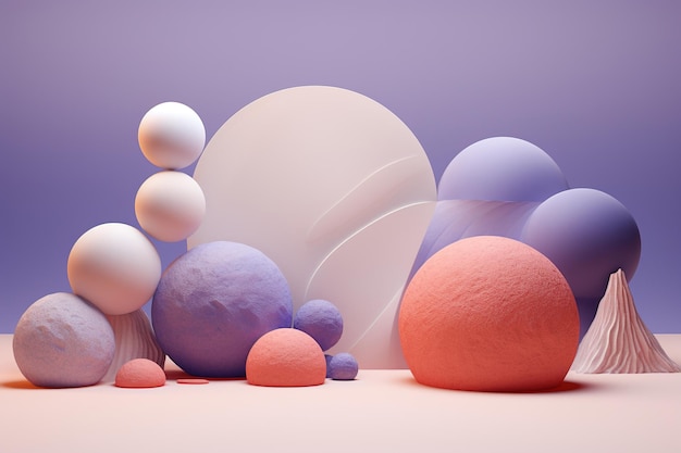 A set of spheres and cubes purple and pink generative ai