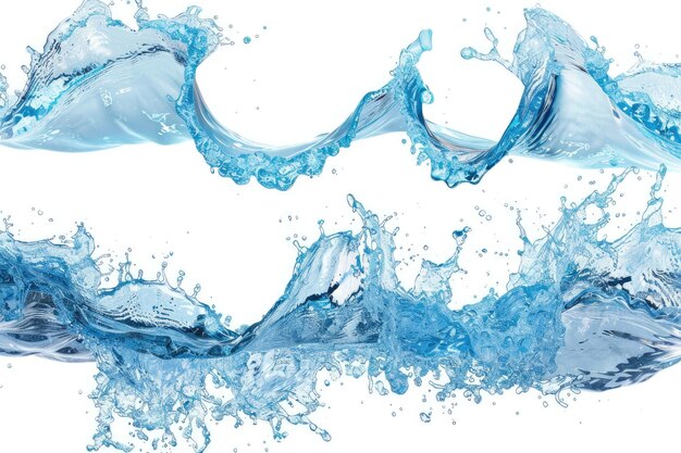 Set of splashing water waves isolated on the white background