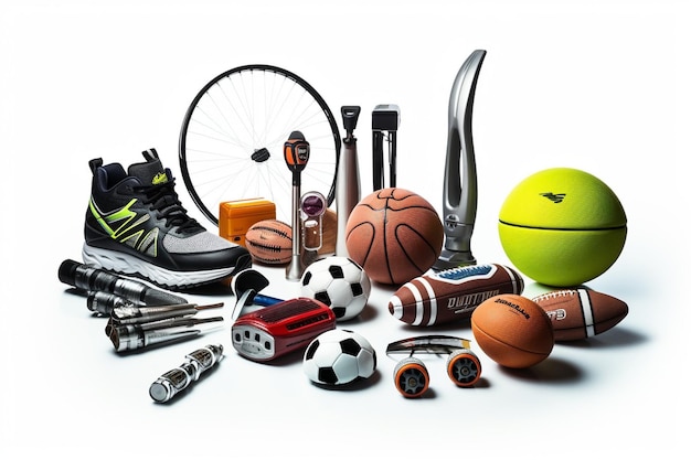 Set of sport equipment isolated on white background Generative AI