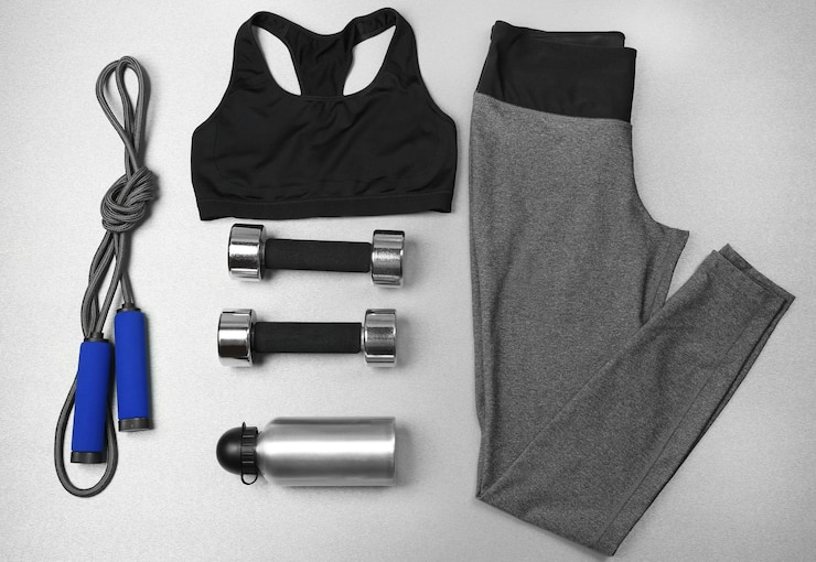 Photo set for sports on gray background