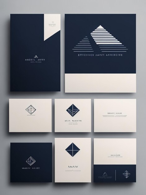 Photo set of square color brochures book template with geometric elements