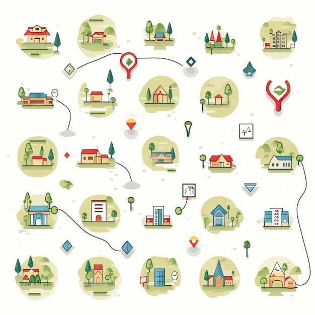 Foto set stadskaart navigatie iconen in vlakke stijl vectorillustratie