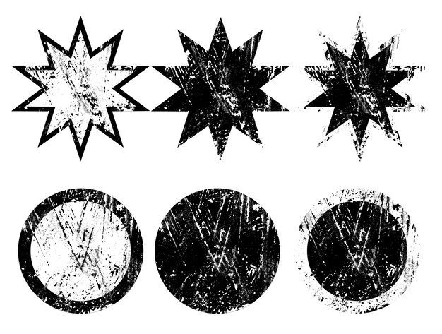 Set of star and circle shapes with grunge texture Graphic resource of stars on transparent backgrou