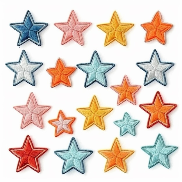 A set of star shaped stickers with a white background.