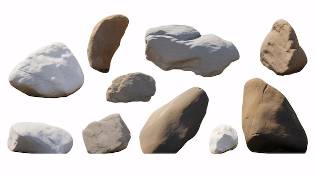 Set stenen of rotsen geïsoleerd op een witte achtergrond
