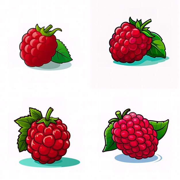 Set of stickers design with raspberry on white background