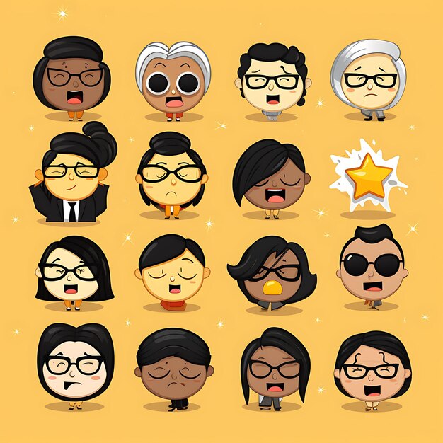 직장에서 비즈니스맨의 세트 스티커 Emojis 및 아바타 창의적 미니멀리스트 포스터 특징