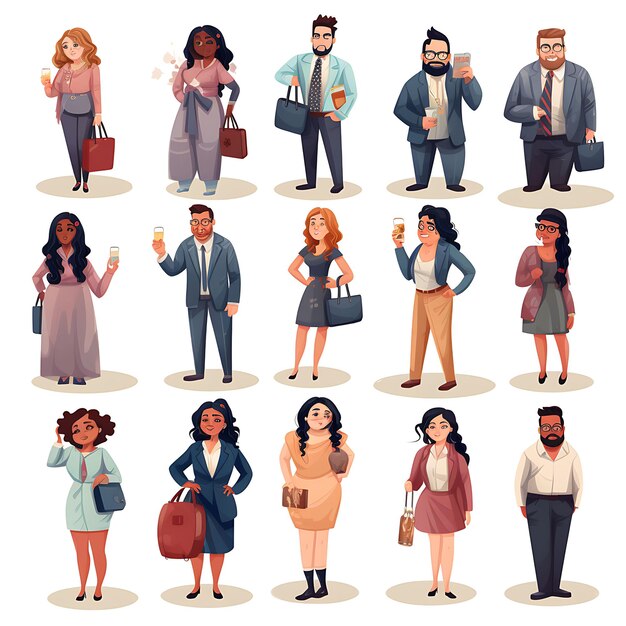 A Set Stickers Emojis and Avatars of Business Person at Work Creative Minimalist Poster Featuring