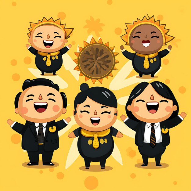 A set stickers emojis and avatars of business person at work creative minimalist poster featuring