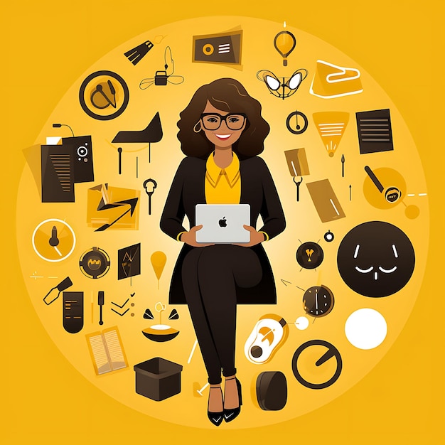 Photo a set stickers emojis and avatars of business person at work creative minimalist poster featuring