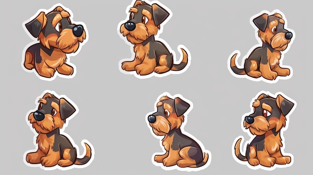 Photo a set of stickers with a dog airedale terrier cheery puppy cartoon style stickers puppy character