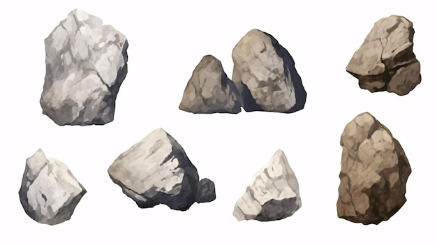 Set of stones or rocks isolated on White background