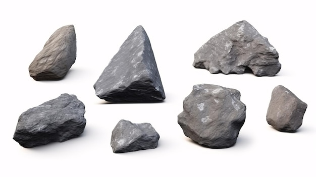 Set of stones or rocks isolated on White background