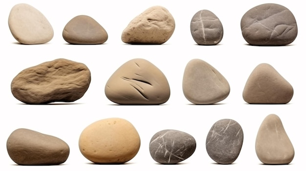 Set of stones or rocks isolated on White background