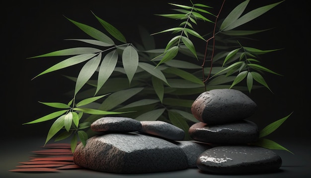 A set of stones with a bamboo background