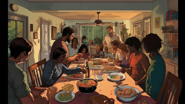 Рассказ разворачивается в районе, где семьи организуют регулярную ротацию ужина.