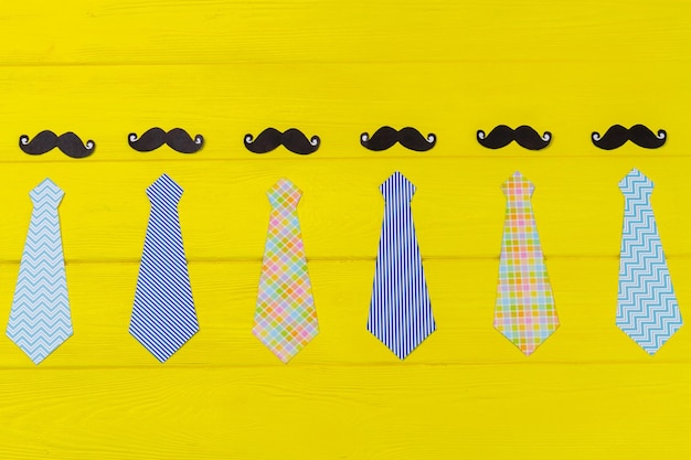 Set of stylish mens neckties and moustaches