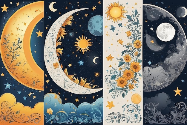 Set of sun and moon day and night