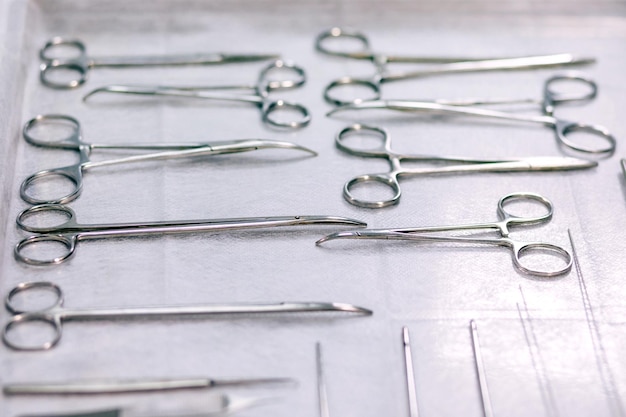 Set of surgical tools on table