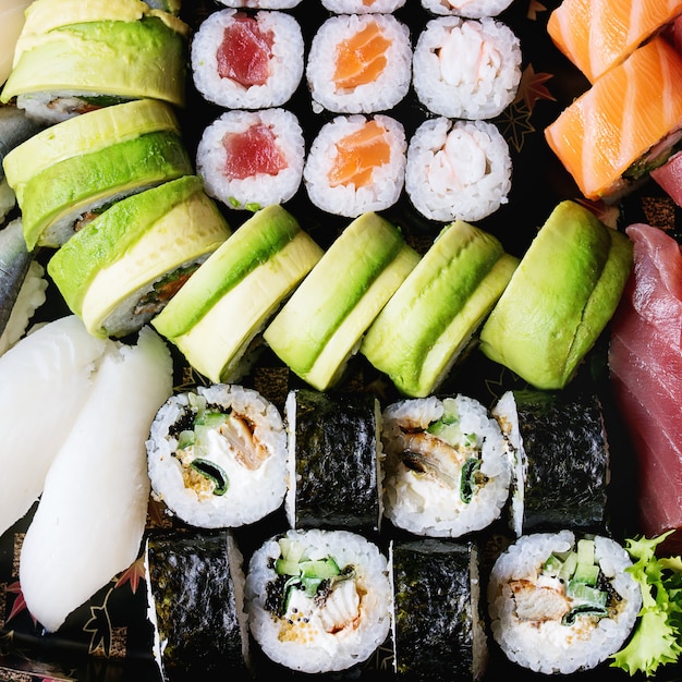 Set of sushi as background