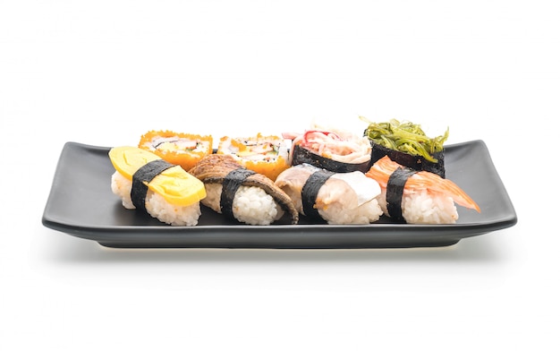 Photo set of sushi and maki roll