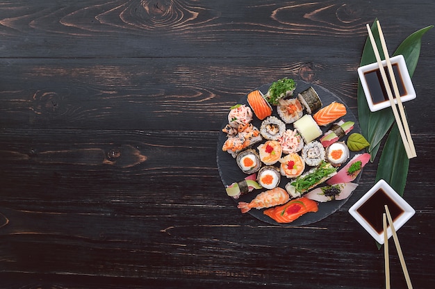 Set of sushi. Traditional Japanese food