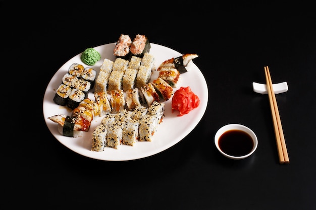 Set of sushi unagi and rolls 