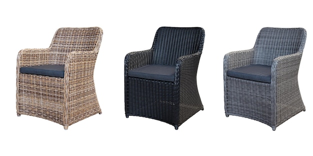 Set of Synthetic Rattan Plastic Wicker Furniture chair isolated on White background.