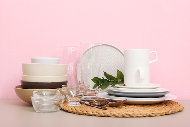 A set of tableware on the table