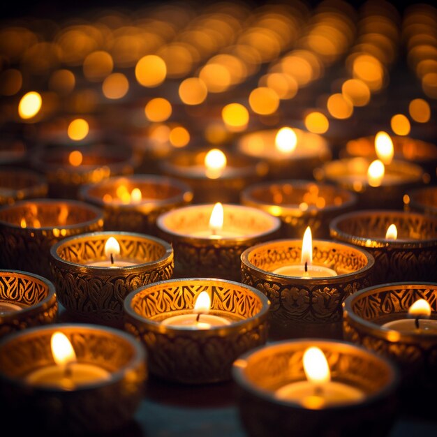 set of tea light candles arranged artistically Diwali