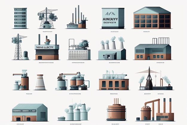 Set of technology icons factory Made by AIArtificial intelligence