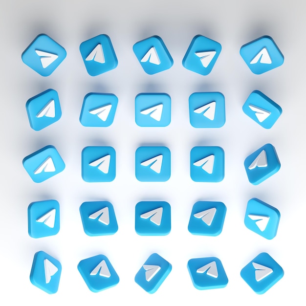 Photo set of telegram icons in various angles on a white background