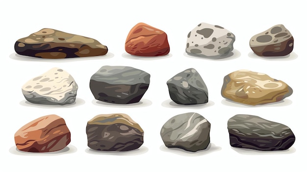 Photo a set of ten different cartoon rocks the rocks are all different colors and shapes they are all rendered in a realistic style