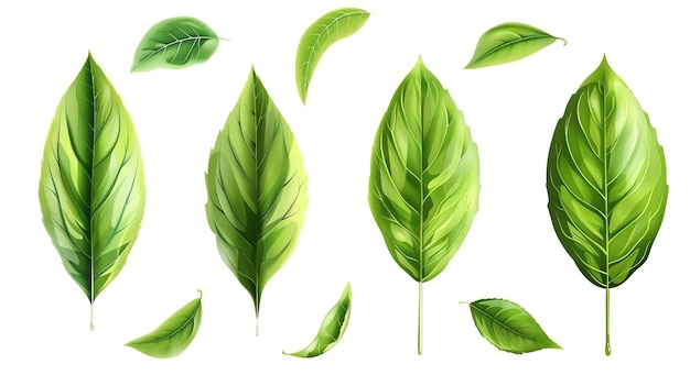 Foto set di dieci foglie verdi di forme diverse illustrazione vettoriale
