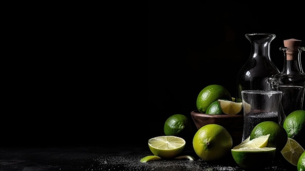 Set for tequila party with lime and salt Illustration AI GenerativexA