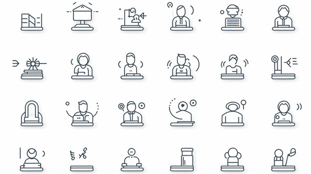 Photo a set of thin line icons of people and business generative ai