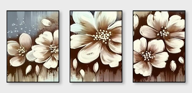 Set of three abstract art illustrations modern creative abstract artwork golden brush strokes