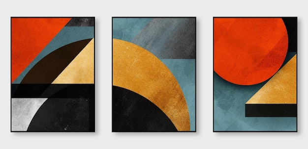 Set of three abstract art illustrations modern creative abstract artwork golden brush strokes