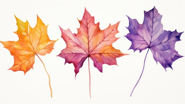 Set of Three Abstract Watercolor Sycamore Leaf Vei AI Generated